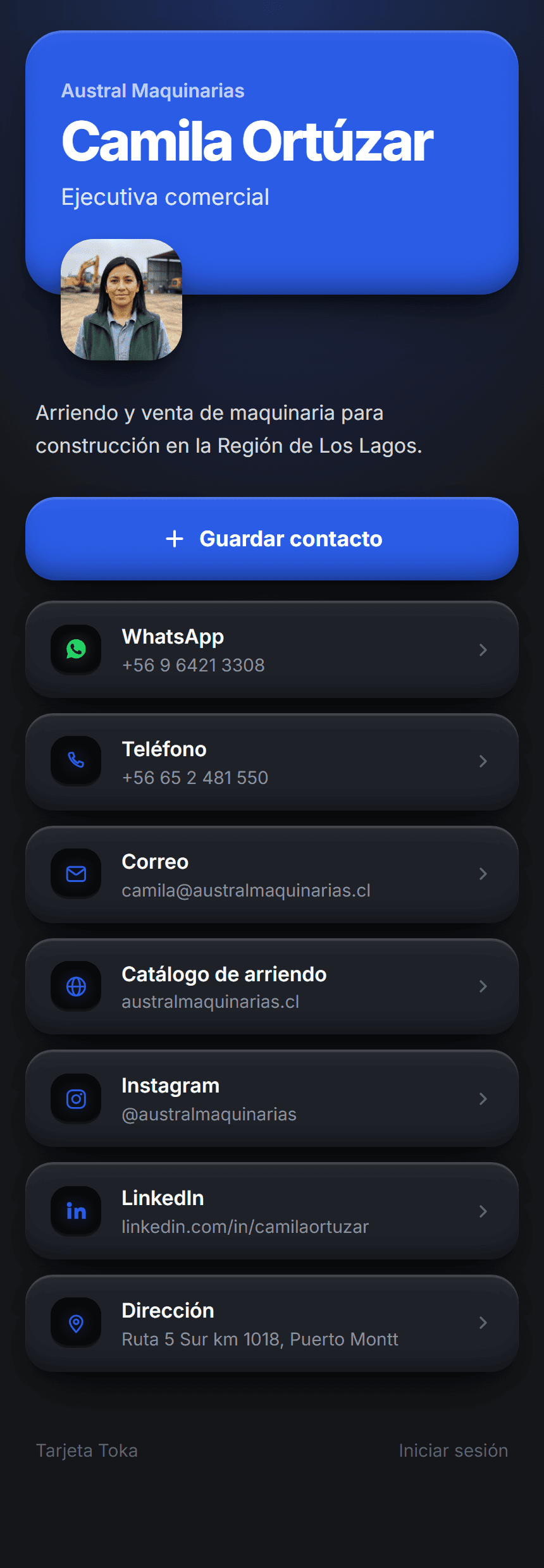 El perfil que se abre en el teléfono al acercar la tarjeta